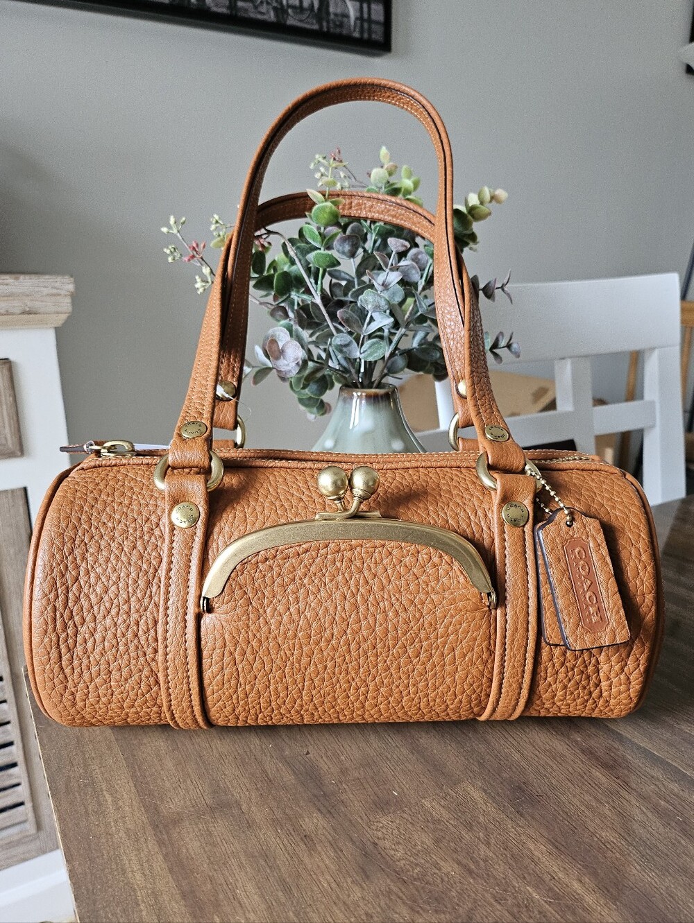 Coach Amber Brown Kisslock Barrel 28 Bag